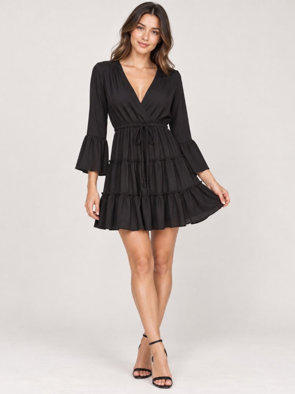 Hula Bay Black Boho Swim Cover Up Tiered Bell Sleeve Beach Tunic Dress